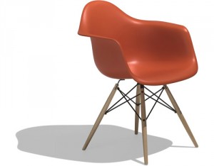 La Plastic Armchair versione DAW - dowel legs base con gambe in legno e strutura di rinforzo metallica.